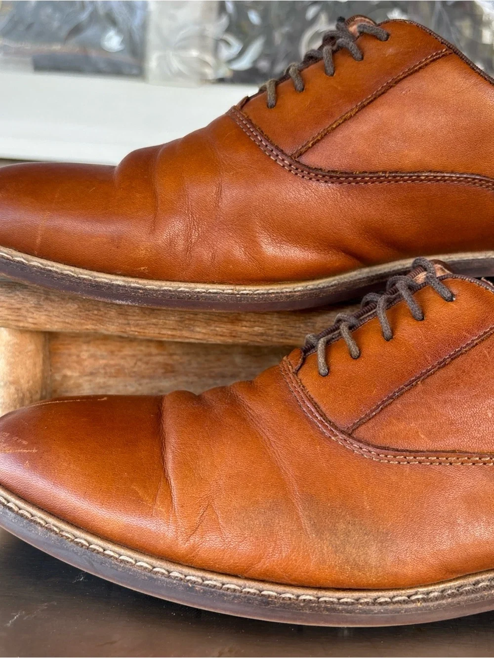 Austin Grey Men's 9 Lace-Up Leather Derby Shoes in Cognac Brown